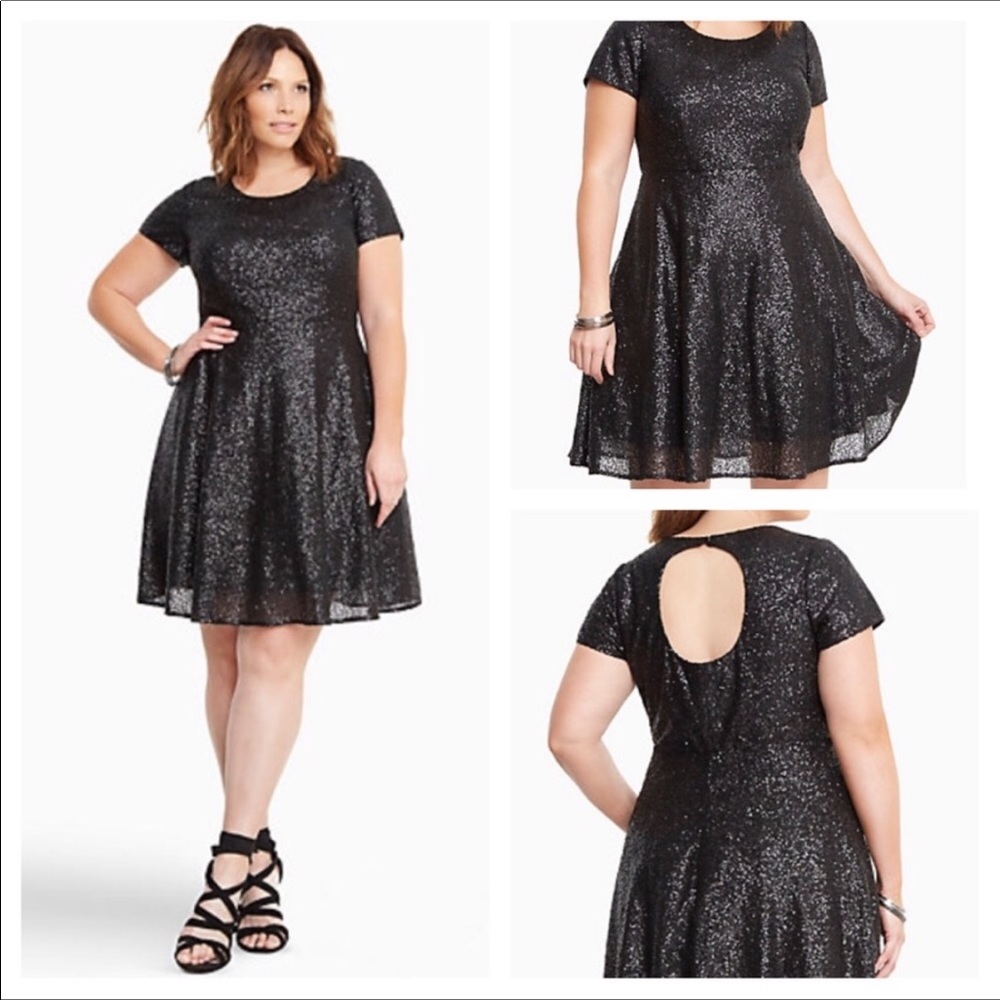 Torrid Black Sequin 5X Knee Length Dress.